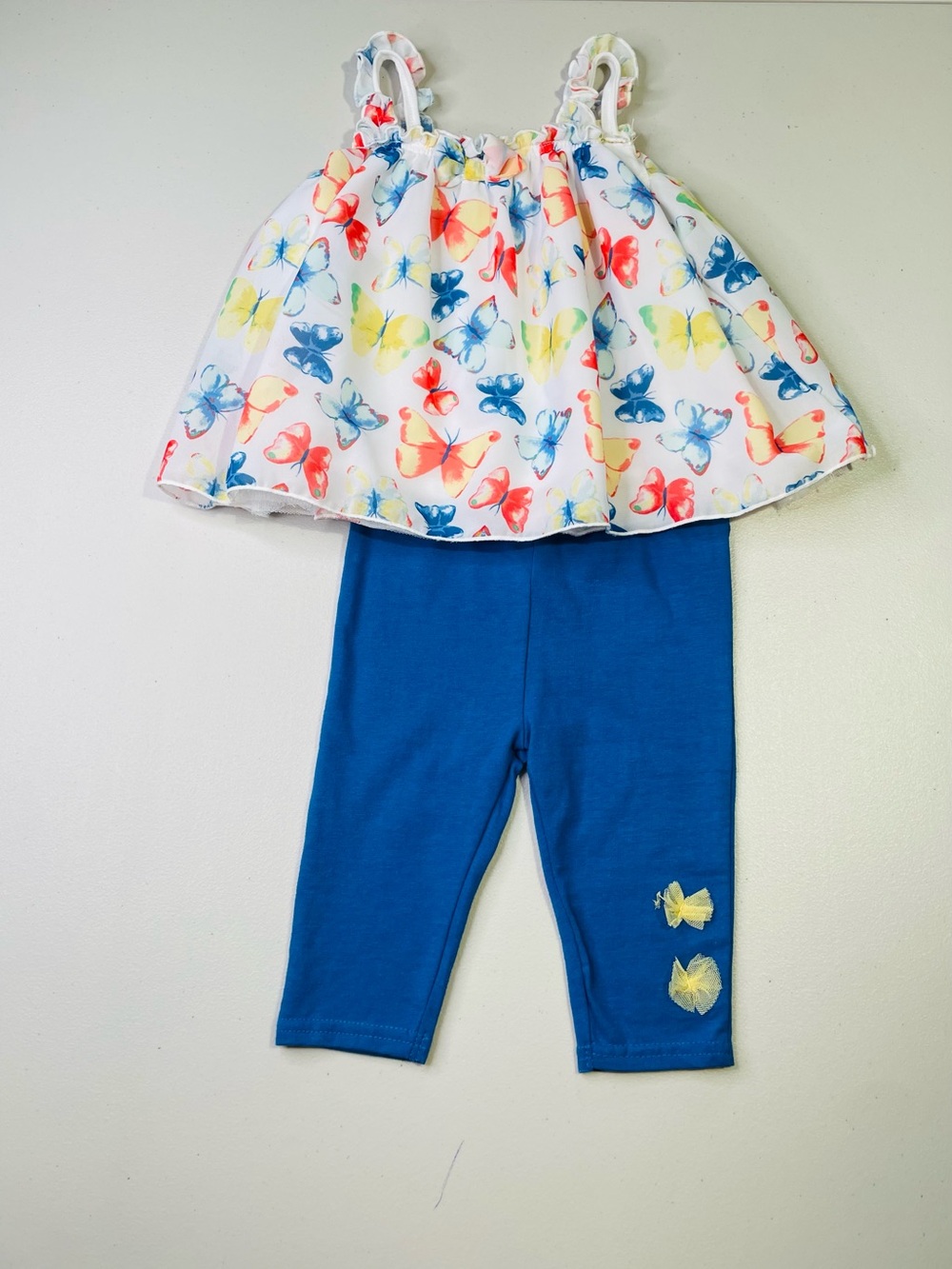 NWT Baby Starters 18 Months White Butterfly Print Top with Blue Leggings